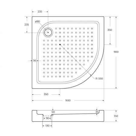 Поддон для душа BelBagno 90x90 полукруг акрил TRAY-BB-R-90-550-15-W