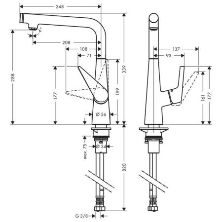Hansgrohe Talis Select S, Смеситель для кухни, с выдвижным душем, Цвет: сталь