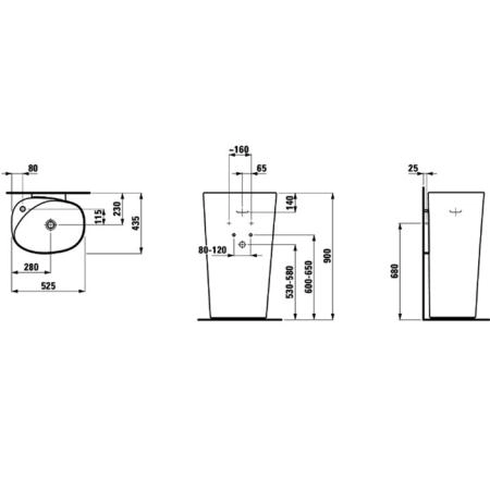 Laufen Palomba Раковина 52.5х43.5х90 см, без отв., напольная, цвет: белый
