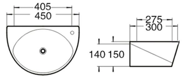 Раковина SantiLine SL-2016 40,5x27,5 подвесная керамическая Белый