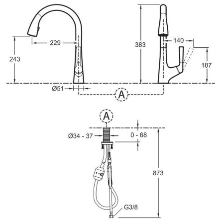 Смеситель Jacob Delafon MALLECO E562-CP для кухни с вытяжным изливом хром