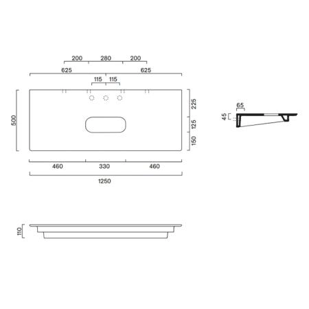 Catalano Столешница керамическая 125x50см, с отверстием , цвет: Tortora Satinato