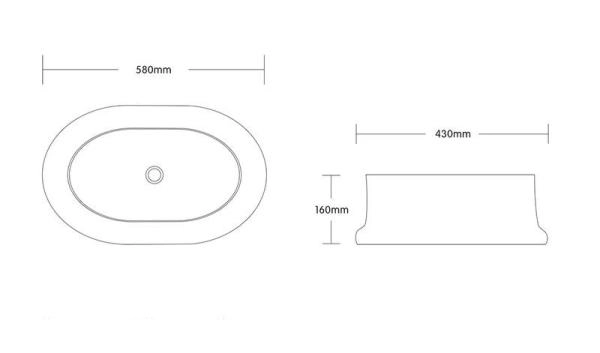 Раковина Cerutti SPA CR0060 накладная, белая, овальная, глубокая 580х430х160