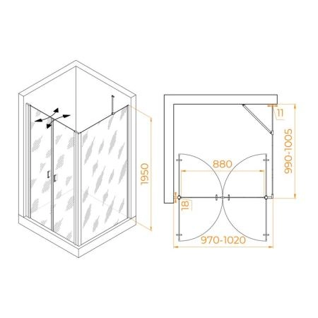 Душевой уголок RGW PA-134B (PA-104B+Z-050-2B+O-204B) Passage 100x100 Черный матовый прозрачное