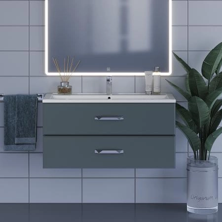 Тумба с раковиной для ванной Uperwood Foster 100 см, подвесная, серый графит