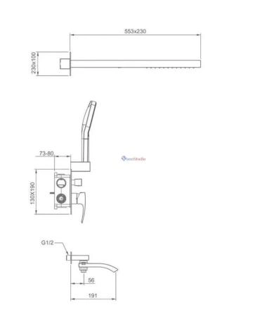 Душевая система Gappo G7107-79 встраиваемая 3-функции оружейная сталь с изливом