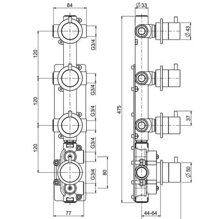 QuadroDesign Source Смеситель для душа, встраиваемый, термостатический, с 3-мя запорными вентилями, цвет: brushed stainless steel