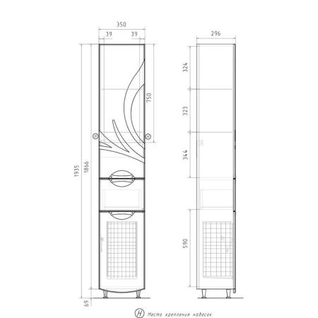 Пенал для ванной c корзиной напольный Volna Adel 35 напольная белый глянец