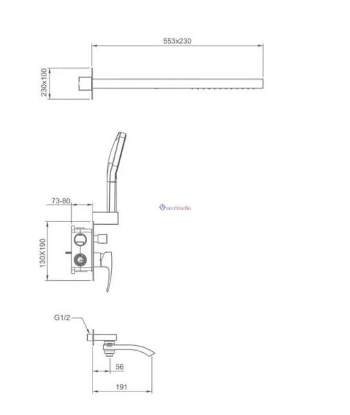 Душевая система Gappo G7107-79 встраиваемая 3-функции оружейная сталь с изливом