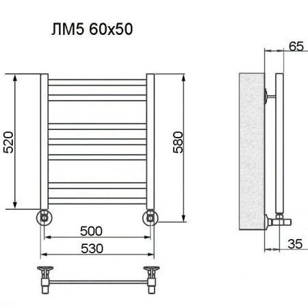 Полотенцесушитель водяной Ника Modern ЛМ 5 60/50 черный матовый RAL9005 Люкс