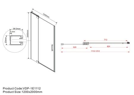 Душевая дверь Vincea Extra VDP-1E1112CGB, 1100/1200, черный, стекло тонированное