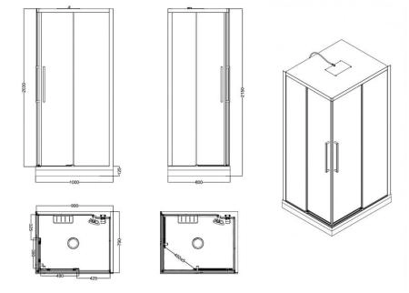 Душевая кабина Esbano 100x80 профиль Черный стекло прозрачное  ESKM108CKRL