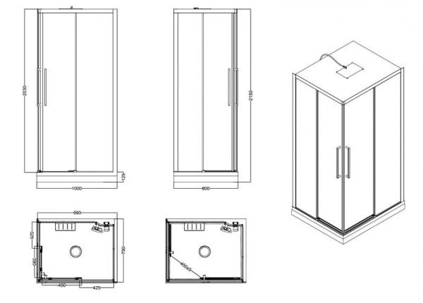 Душевая кабина Esbano 100x80 профиль Черный стекло прозрачное  ESKM108CKRL