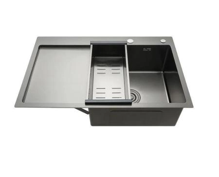 Кухонная мойка Gappo GS7850-6R 780x500x215mm 0.8мм с коландером Черный чаша справа