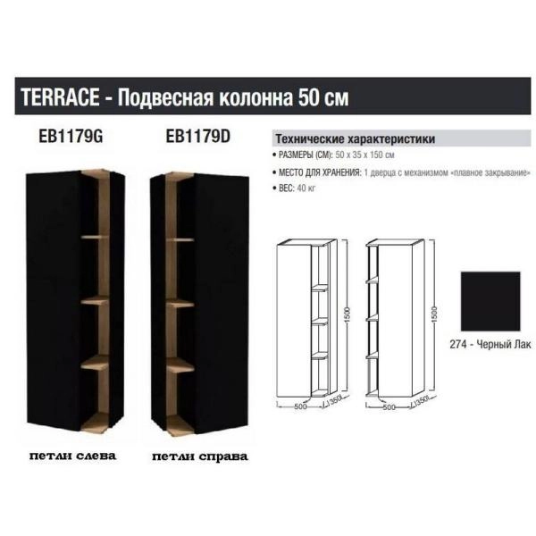 Пенал Jacob Delafon TERRACE EB1179D-274 50 см подвесной правый цвет черный
