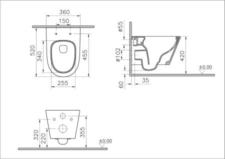 Подвесной унитаз VitrA M50 8302B003-6404 безободковый VortexFlush с сиденьем микролифт дюропласт белый санитарный фарфор