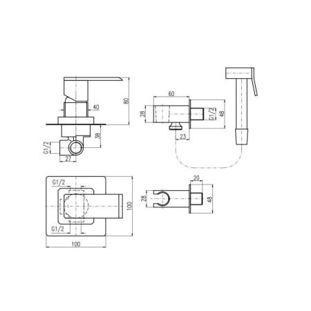 Смеситель Rav Slezak LOIRA LR542/1 для биде монтирующийся в стену с душем и стоп вентилем Лейка