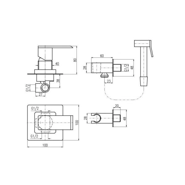 Смеситель Rav Slezak LOIRA LR542/1 для биде монтирующийся в стену с душем и стоп вентилем Лейка