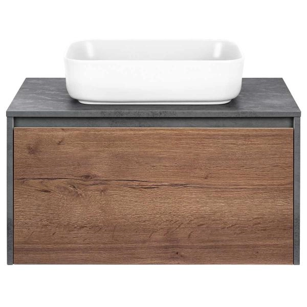 Тумба под раковину Vincea Mesa 800 подвесная, 1 выкатной/1 скрытый ящик soft close, T.Oak + Beton