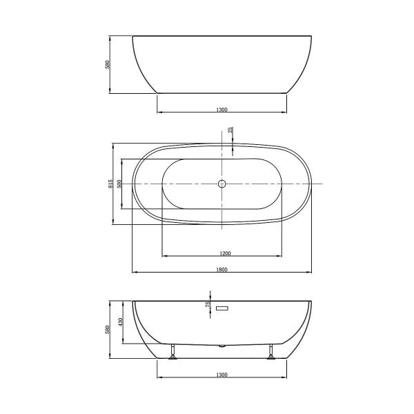 Ванна акриловая Vincea VBT-408-1800, 1800*815*580, цвет белый
