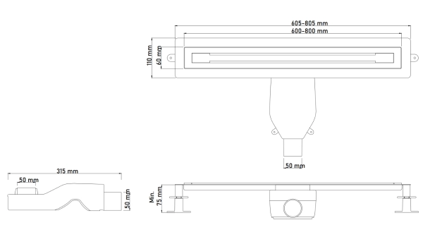 Душевой лоток Boheme Premium Trendy 80см, нерж.сталь COPPER BRUSHED 983-80-CB