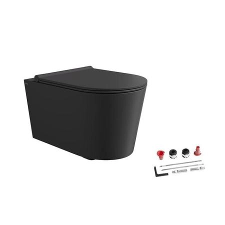 Alice Form Унитаз 50х35см., подвесной, безободковый, с сиденьем и крышкой с микролифтом, с набором для крепления, цвет: чёрный матовый