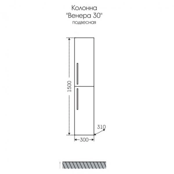 Шкаф-пенал СаНта Венера-30 521002, подвесной, дуб адриатика