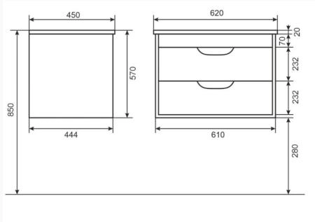 Тумба под раковину для ванной Uperwood Modul 65 см, подвесная, глянцевая, белая
