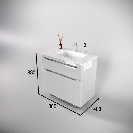 Тумба напольная Style Line Марелла 80 (2 ящ.) Люкс антискрейтч белый глянец, PLUS