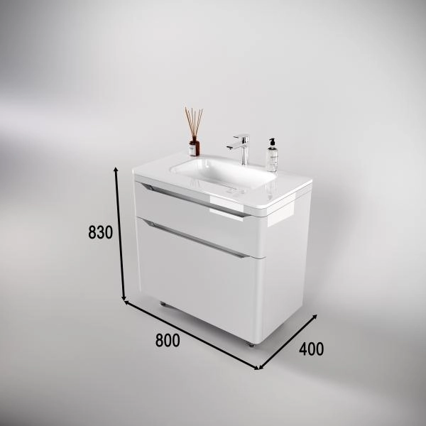 Тумба напольная Style Line Марелла 80 (2 ящ.) Люкс антискрейтч белый глянец, PLUS