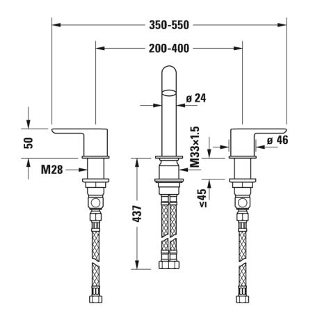 Duravit C.1 Смеситель для раковины, 3 отв., излив 140мм, цвет: хром
