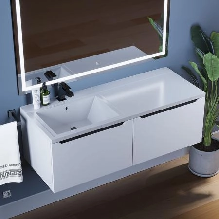 Тумба под стиральную машину Uperwood Tanos 60 см с раковиной Cosmos 120 см левая, белая/графит