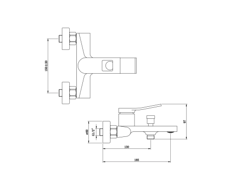 Смеситель для ванны Bronze de Luxe Element (EL03CB) с душем хром | черный