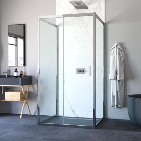 Душевое ограждение П-образное Vegas-glass ZP-U TUR NOVO 120*100 08 01, профиль глянцевый хром, стекло прозрачное
