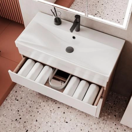 Тумба для ванной Volna Conty 80.2D.1Y Белый/дуб сонома напольная (9696) раковина отдельно