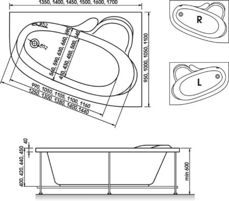 Акриловая ванна Relisan Ariadna 150x100 R