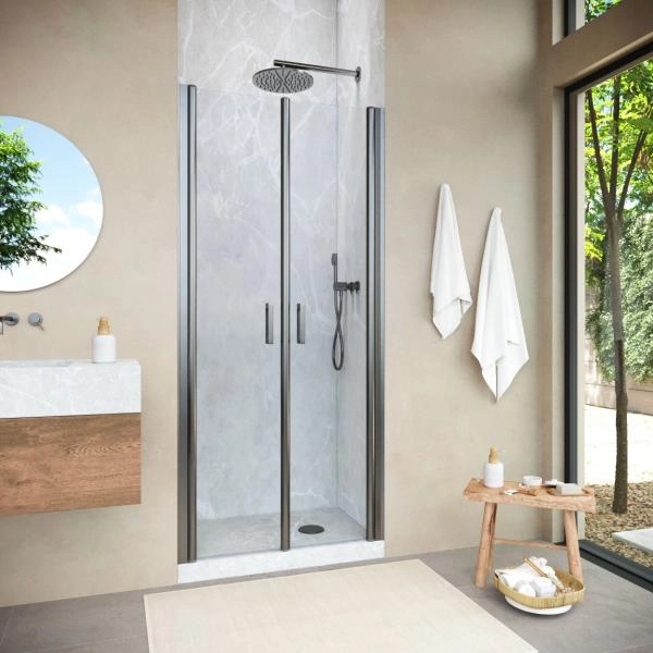 Душевая дверь Vegas-glass E2P NOVO h2000 90 11 01  профиль оружейная сталь  стекло прозрачное