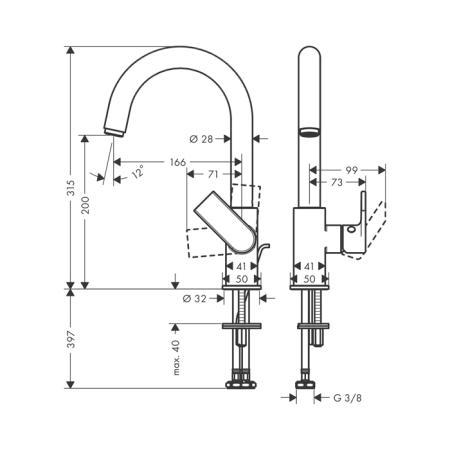 Hansgrohe Vernis Shap Смеситель для раковины, излив 210 мм, с донным клапаном, цвет: хром