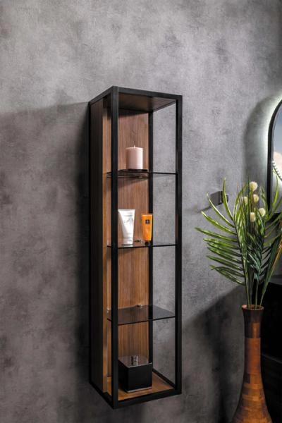 Пенал Boheme LOFT высокий dark wood, полки стекло 896-D