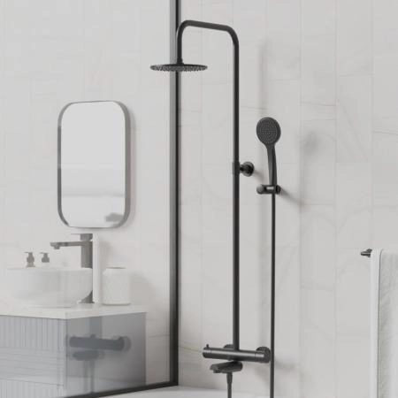 Душевая система PAINI COX с термостатом и изливом, черный матовый(YO)