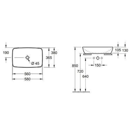 Villeroy&Boch Artis Раковина 58х38.5х12.5см., накладная, без отв., без перелива, TitanCeram, цвет: альпийский белый