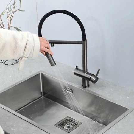 Смеситель GAPPO G4397-89 для кухни с гибким изливом и подключением фильтра, оружейная сталь