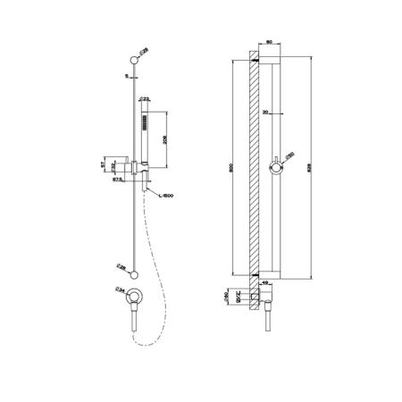Gessi Shower316 Штанга в комплекте с душевой лейкой с легкой очисткой, шланг 1,50 м, вывод воды из стены, цвет: шлифованная сталь
