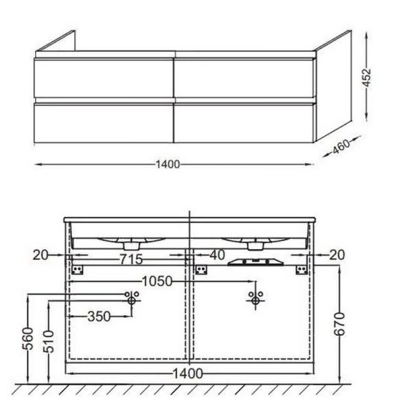 Тумба под раковину Jacob Delafon VOX EB2020-RA-G1C 140 см цвет белый блестящий лак