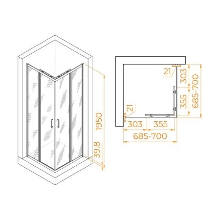 Душевой уголок RGW PA-030 Passage 70x70 Хром прозрачное