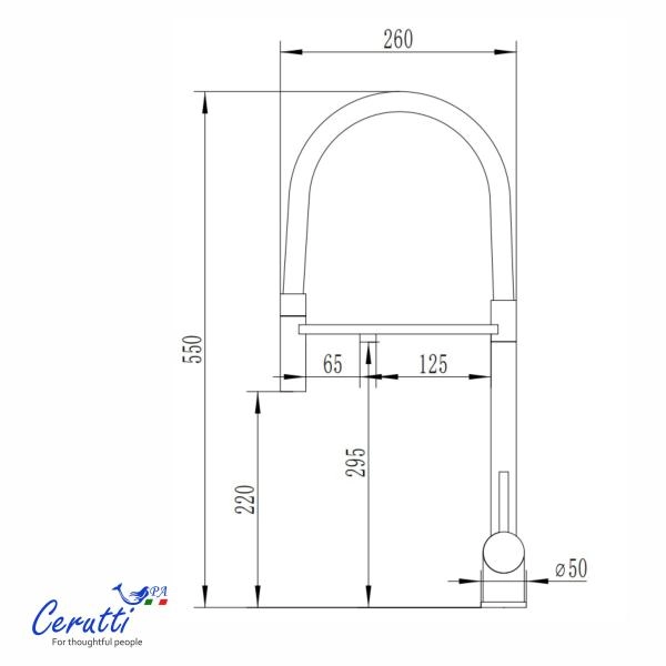 Cмеситель для кухни Ceruttispa Торре GR (TORRE GR) из нержавеющей стали, цвет серый матовый