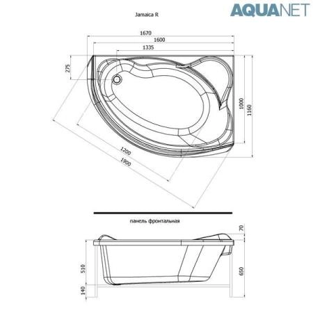 Ванна Aquanet Jamaica 160х100 без гидромассажа правая