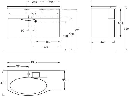Тумба Kerama Marazzi RIVA РИВА RV.100Lh\WHT.M 100 см левая, белая матовая