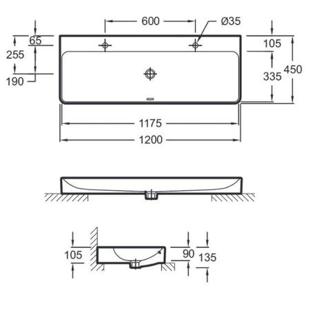 Раковина Jacob Delafon VOX EVA122-00 120 см подвесная