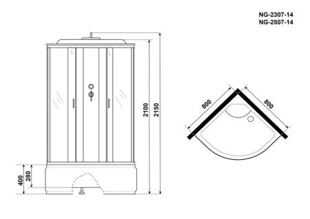 Душевая кабина Niagara NG-2507-14 800х800х2150 высокий поддон 40см стекло тонированное
